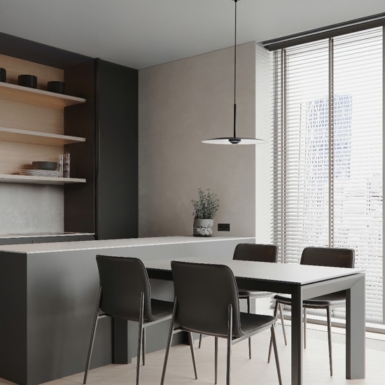 Lampada a sospensione da cucina minimal tonda nera led 3000k