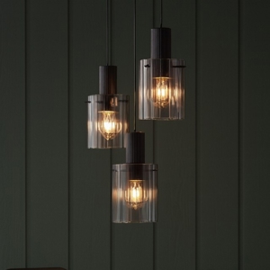 Visualizza i dettagli per Lampadario moderno 3 luci nero vetri fume per soggiorno Lampadario moderno 3 luci nero vetri fume per soggiorno