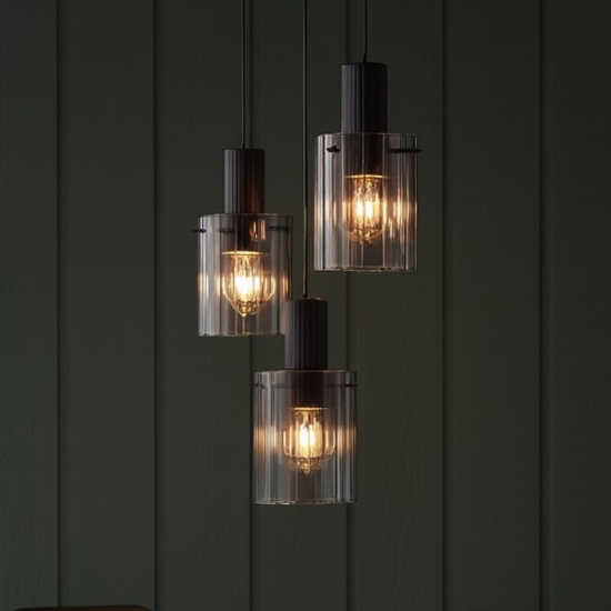 Lampadario moderno 3 luci  nero vetri fume per soggiorno