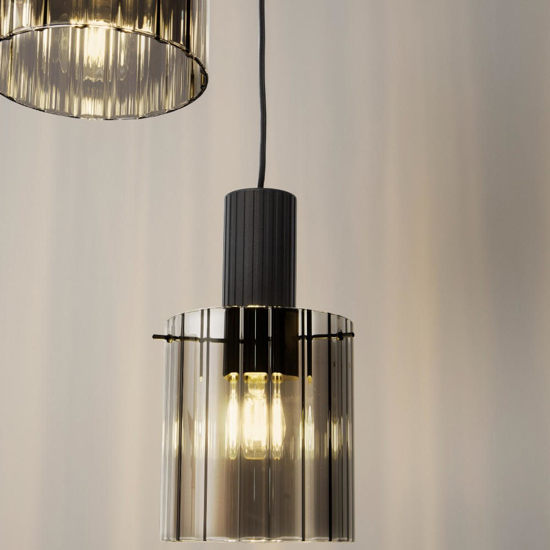 Lampadario moderno 3 luci  nero vetri fume per soggiorno