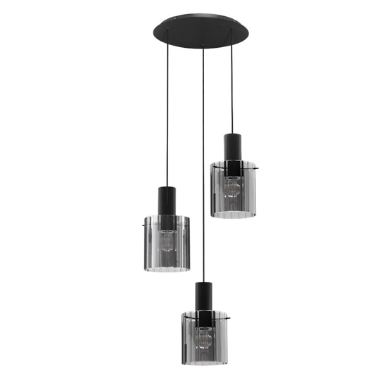 Lampadario moderno 3 luci  nero vetri fume per soggiorno