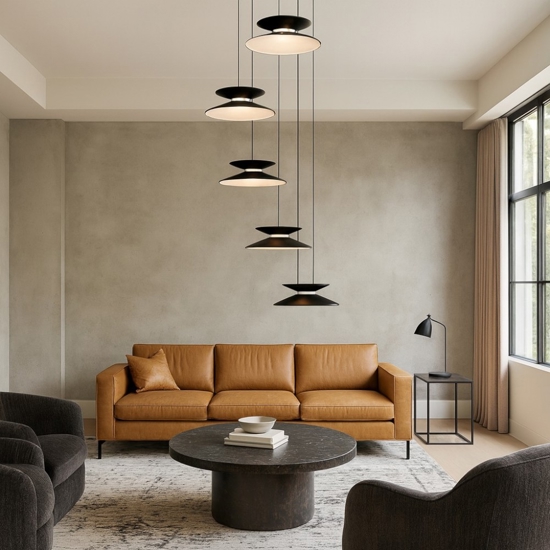 Lampadario design con pendenti nero oro per da pranzo moderna
