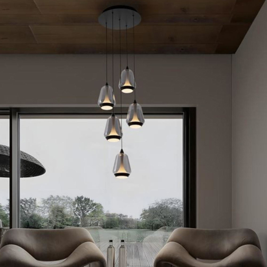 Lampadario per salotto moderno 5 luci led 3000k cavo regolabile