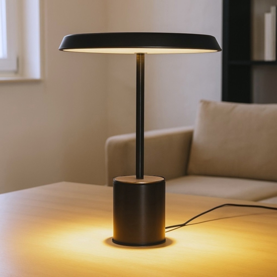 Lampada da tavolo moderna nera con effetto legno led 3000k