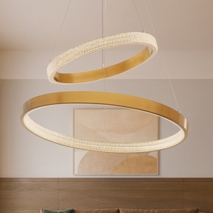 Visualizza i dettagli per Lampadario moderno per salone contemporaneo cerchi led oro Lampadario moderno per salone contemporaneo cerchi led oro
