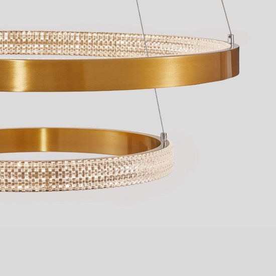 Lampadario per salone contemporaneo cerchi led oro