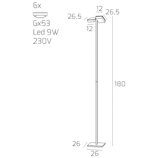 Lampada da terra moderna nera luci orientabili top light