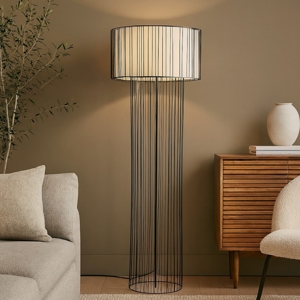 Visualizza i dettagli per Piantana design moderna metallo nero cilindro di tessuto Piantana design moderna metallo nero cilindro di tessuto
