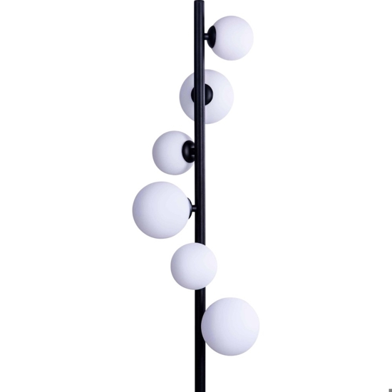 Lampada da terra nera sfere vetro bianco moderna