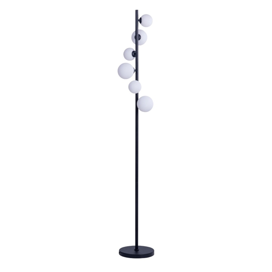 Lampada da terra nera sfere vetro bianco moderna