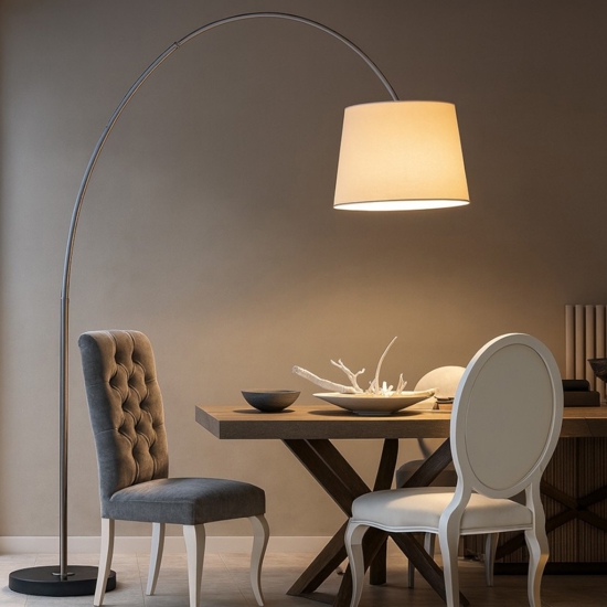Lampada ad arco base marmo nero paralume pergamena orientabile