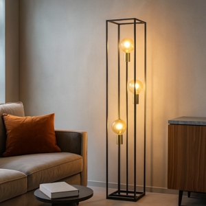 Lampada da terra vintage squadrata metallo nero oro