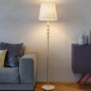Queen pt1 ideal lux piantana classica paralume tessuto glitter oro inserti di cristallo