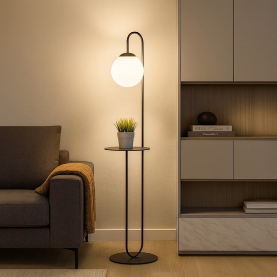 Piantana nera con tavolinetto moderna fp