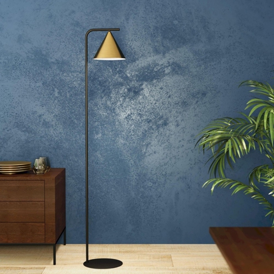 Lampada da terra stelo nero diffusore cono oro ottone narices eglo