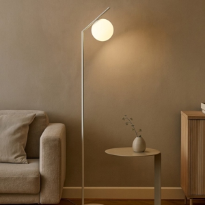 Visualizza i dettagli per Lampada da terra design moderna bianca sfera di vetro Lampada da terra design moderna bianca sfera di vetro