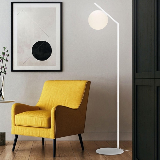 Lampada da terra design moderna bianca sfera di vetro