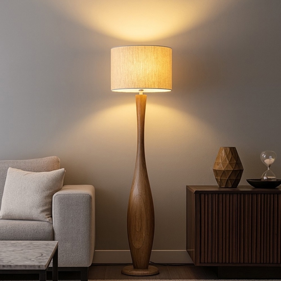 Lampada da terra per salotto h135 cm in legno con diffusore di juta