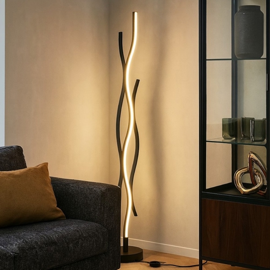 Lampada da terra led nero marrone design moderna per soggiorno