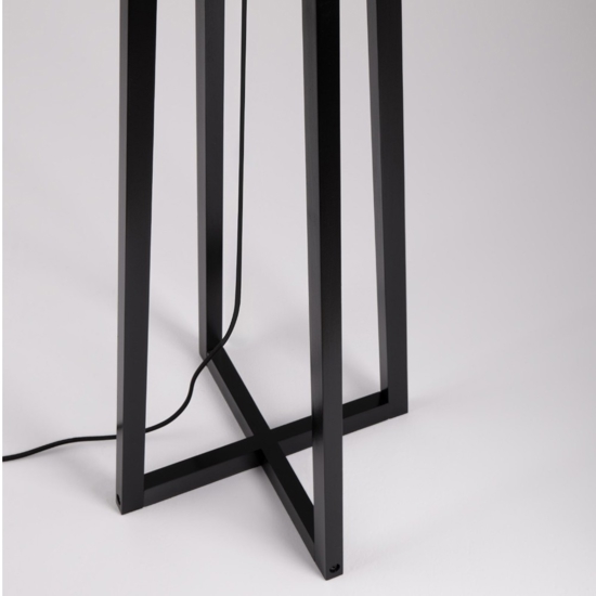 Lampada da terra moderna di legno scuro con paralume grigio