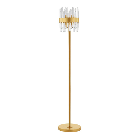 Lampada da terra elegante contemporanea in cristallo e finitura ottone