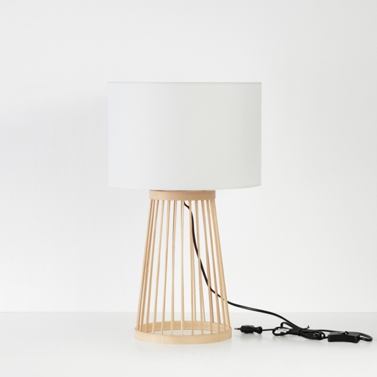 Lampada da tavolo in bambu' e paralume di tessuto