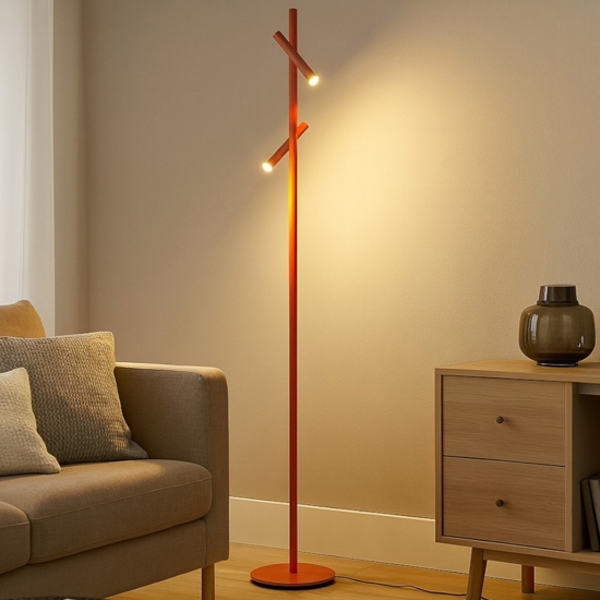 Gea luce gpi lampada da terra moderna doppio led 3000k orientabile arancione
