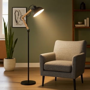 Visualizza i dettagli per Lampada da terra nera legno orientabile per soggiorno Lampada da terra nera legno orientabile per soggiorno