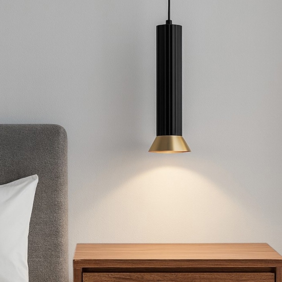 Lampada a sospensione per camera da letto con dettagli colore oro