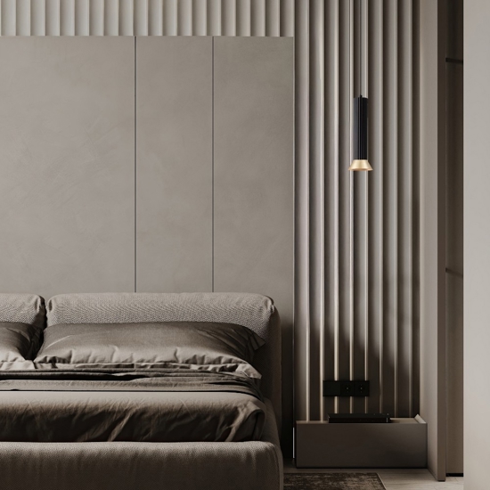 Lampada a sospensione per camera da letto con dettagli colore oro