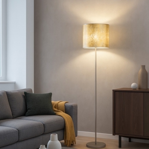 Visualizza i dettagli per Lampada da terra paralume tessuto oro stile contemporaneo viserbella eglo Lampada da terra paralume tessuto oro stile contemporaneo viserbella eglo
