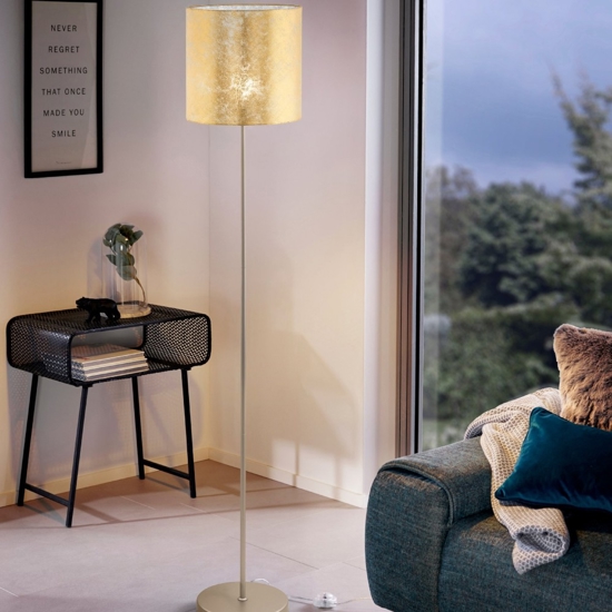 Lampada da terra paralume tessuto oro stile contemporaneo viserbella eglo
