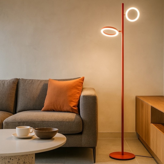 Gea luce gpi lampada da terra design moderno doppio led orientabile arancione