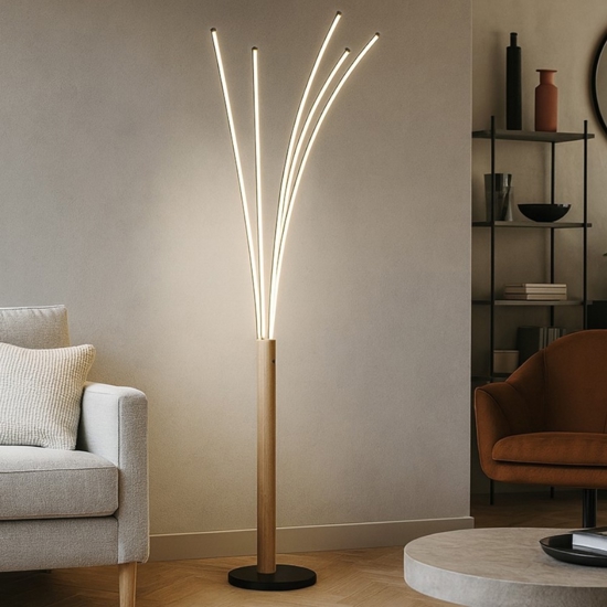 Lampada da terra design moderno led 3000k legno e metallo