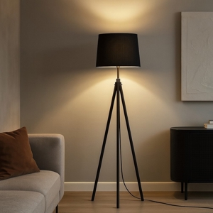 Lampada da terra  maytoni calvin tre piedi paralume in tessuto nero