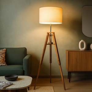 Klimt pt1 ideal lux piantana treppiedi legno paralume tessuto