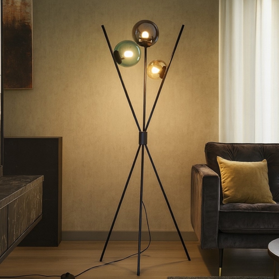 Piantana moderna tre luci portalampada sferico multicolore
