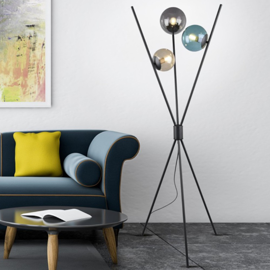 Piantana moderna tre luci portalampada sferico multicolore