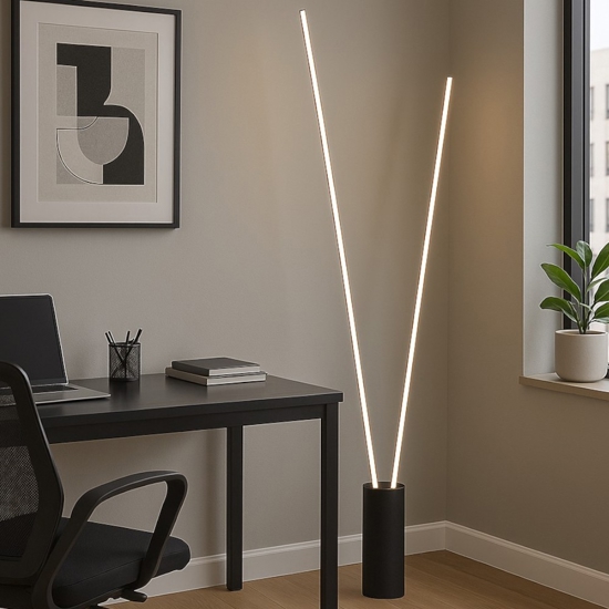 Piantana per salotto moderna nera due luci le dimmerabile 3000k