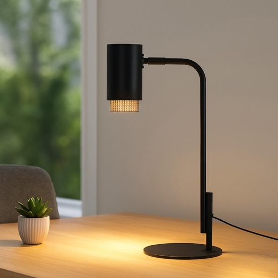 Lampada da tavolo nera moderna con portalampada cilindrico