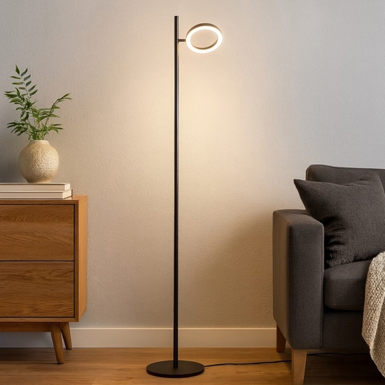Gea luce gpi lampada da terra led 3000k nera dimmerabile moderna