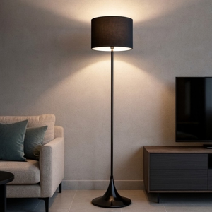 Piantana nera design moderna paralume in tessuto