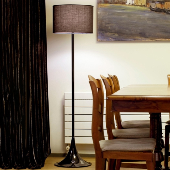 Piantana nera design moderna paralume in tessuto