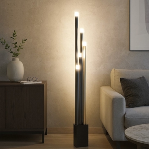 Piantana design moderna nero marrone oro led 18w 3000k dimmerabile eglo estanerios