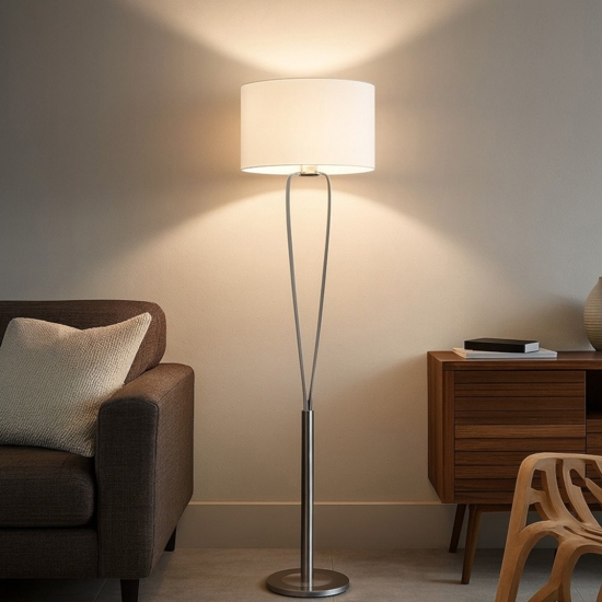 Lampada da terra moderna nichel paralume bianco design