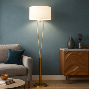 Visualizza i dettagli per Lampada da terra oro per salotto paralume bianca stile contemporaneo Lampada da terra oro per salotto paralume bianca stile contemporaneo