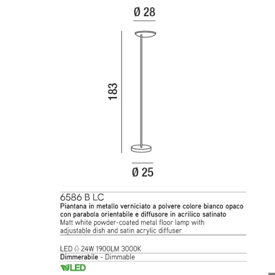 Piantana da terra bianca led 24w 3000k ophelia perenz