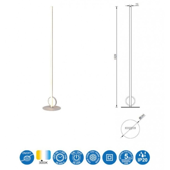 Lampada da terra moderna sottile bianca design led 24w 3000k