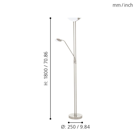 Lampada da terra led 22,5w 3000k moderna dimmerabile nickel eglo baya