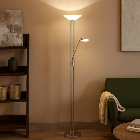 Eglo baya lampada da terra led 20w 3000k dimmerabile a stelo moderna cromata